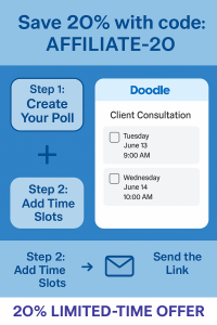 Promotion for saving 20% on scheduling tools through affiliate offer.